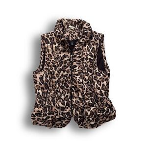 White House Black Market Leopard Print Sleeveless Puffer Vest Size L